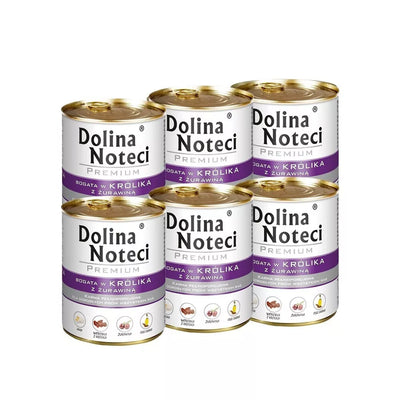 Konservai šunims su triušiena ir spanguolėmis Dolina Noteci Premium, 6 x 800 g
