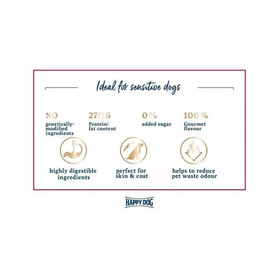 Happy Dog XS Mini Japan visavertis pašaras mažų veislių suaugusiems šunims su upėtakiais ir jūrų dumbliais, 300 g
