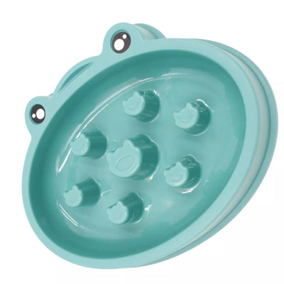 Lėto ėdimo dubenėlis gyvūnams (žydras, varliuko formos)