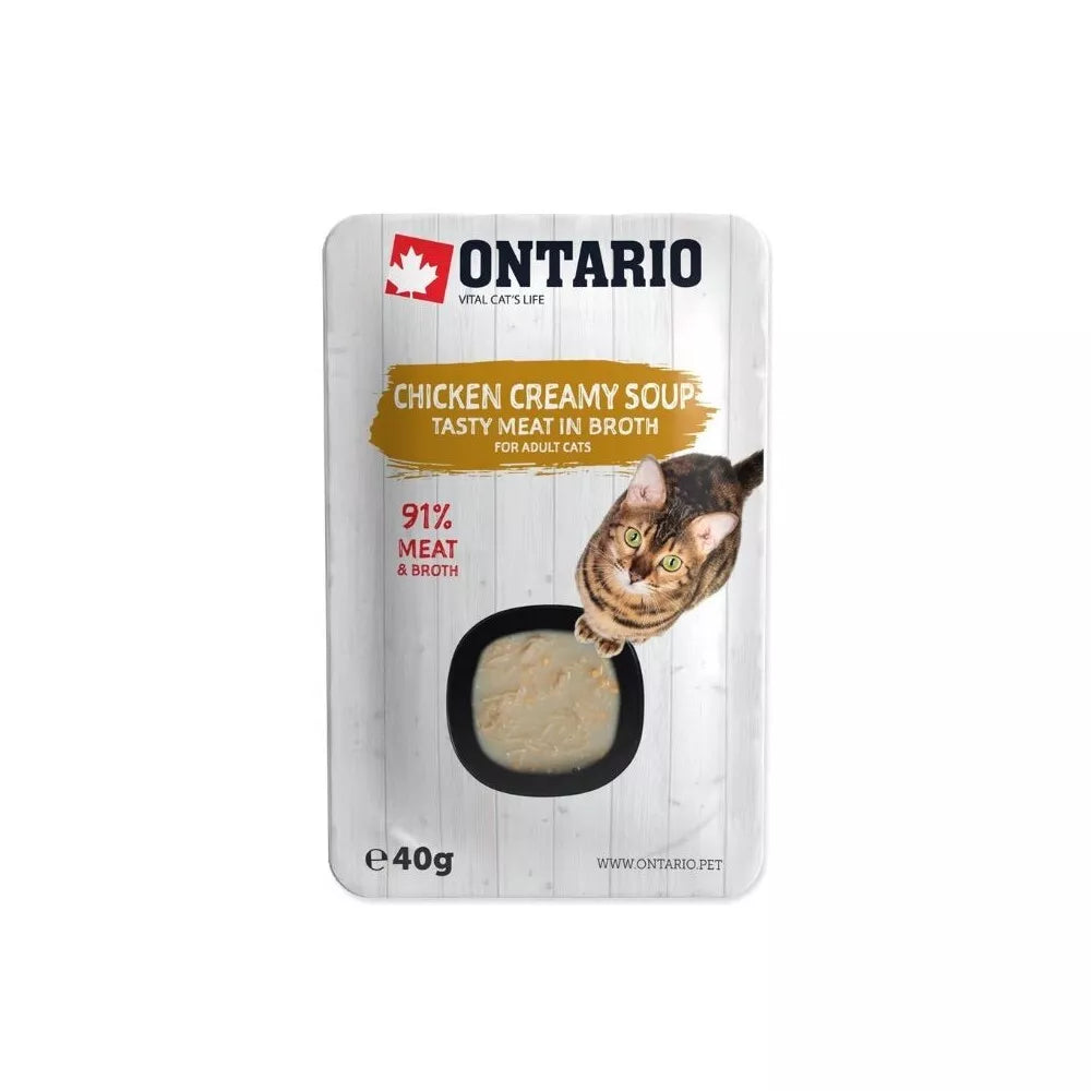 Ontario drėgnas maistas (sriuba) katėms su vištiena, sūriu ir ryžiais, 40 g