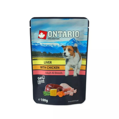 Ontario konservai šunims su kepenėlėmis ir vištiena sultinyje, 100 g