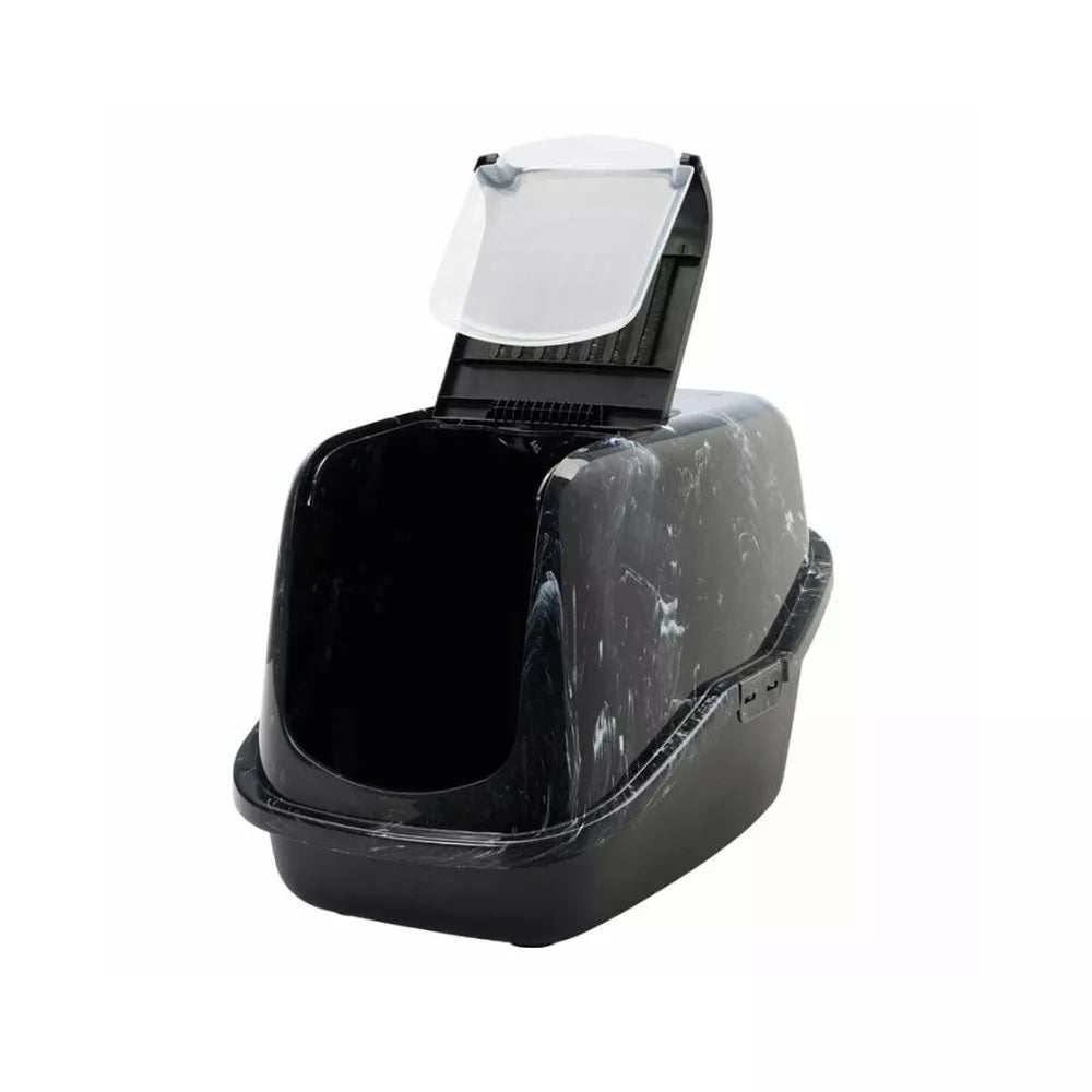 Uždaras tualetas katėms Nestor Marble, juodas/baltas, 56x39x38,5 cm