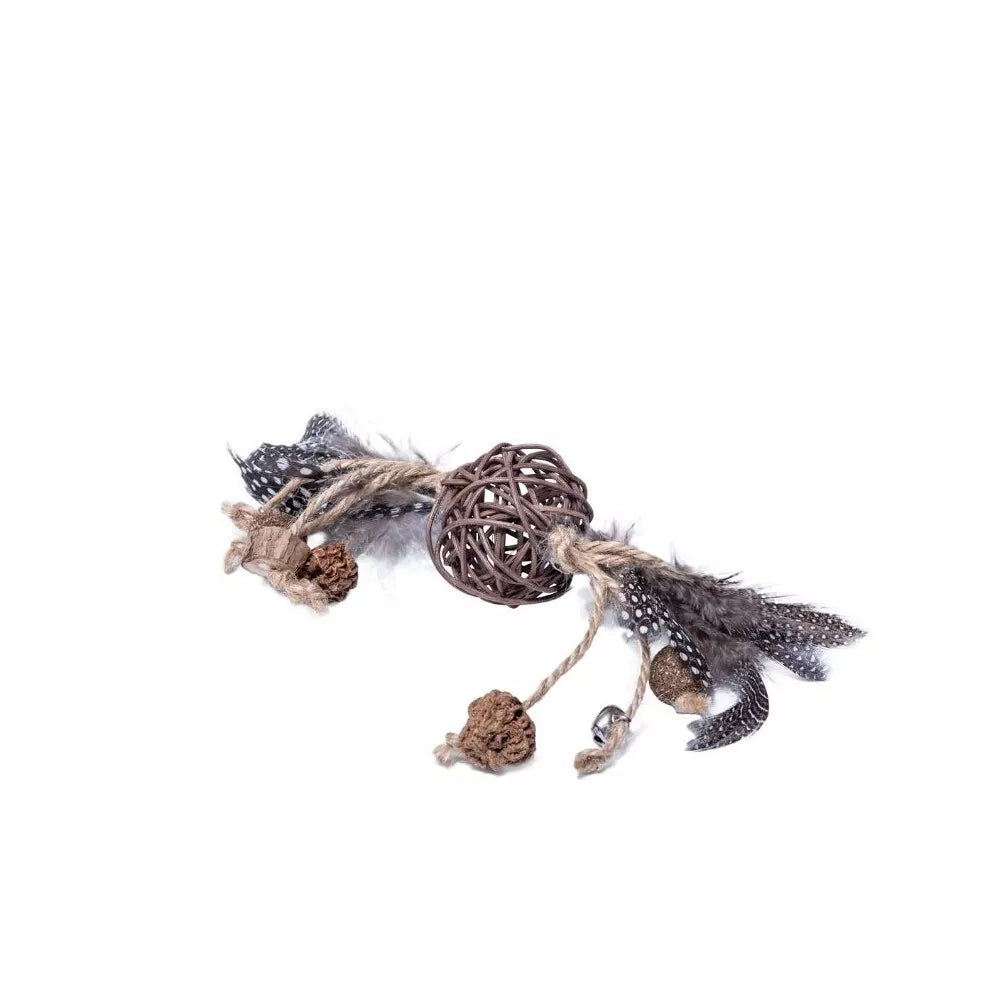 Žaislas katėms kamuoliukas su plunksnomis