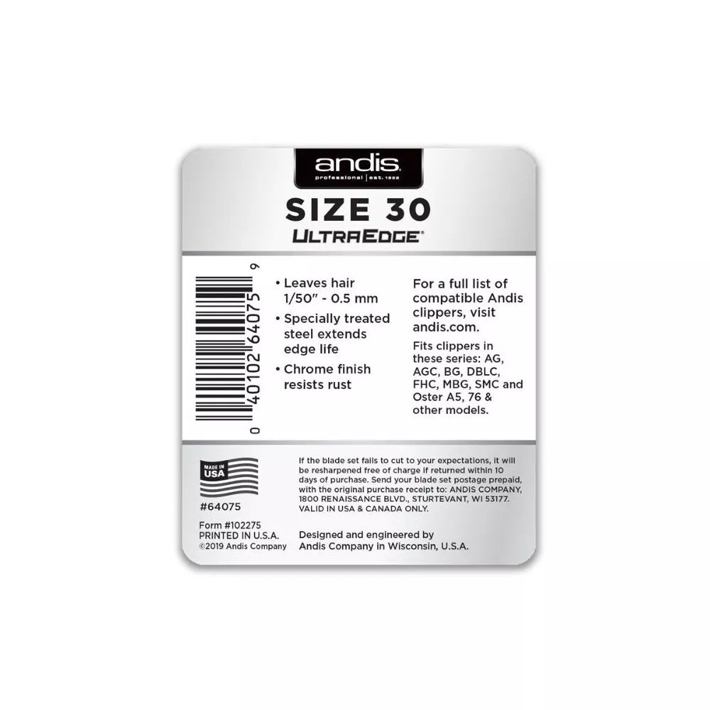 Andis plaukų kirpimo peiliukai UltraEdge Size 30, 1/50" - 0.5 mm