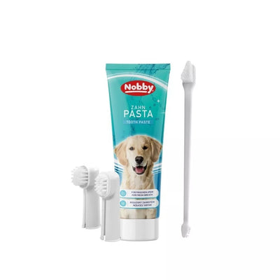 Dantų priežiūros rinkinys šunims, dantų pasta ir šepetėliai