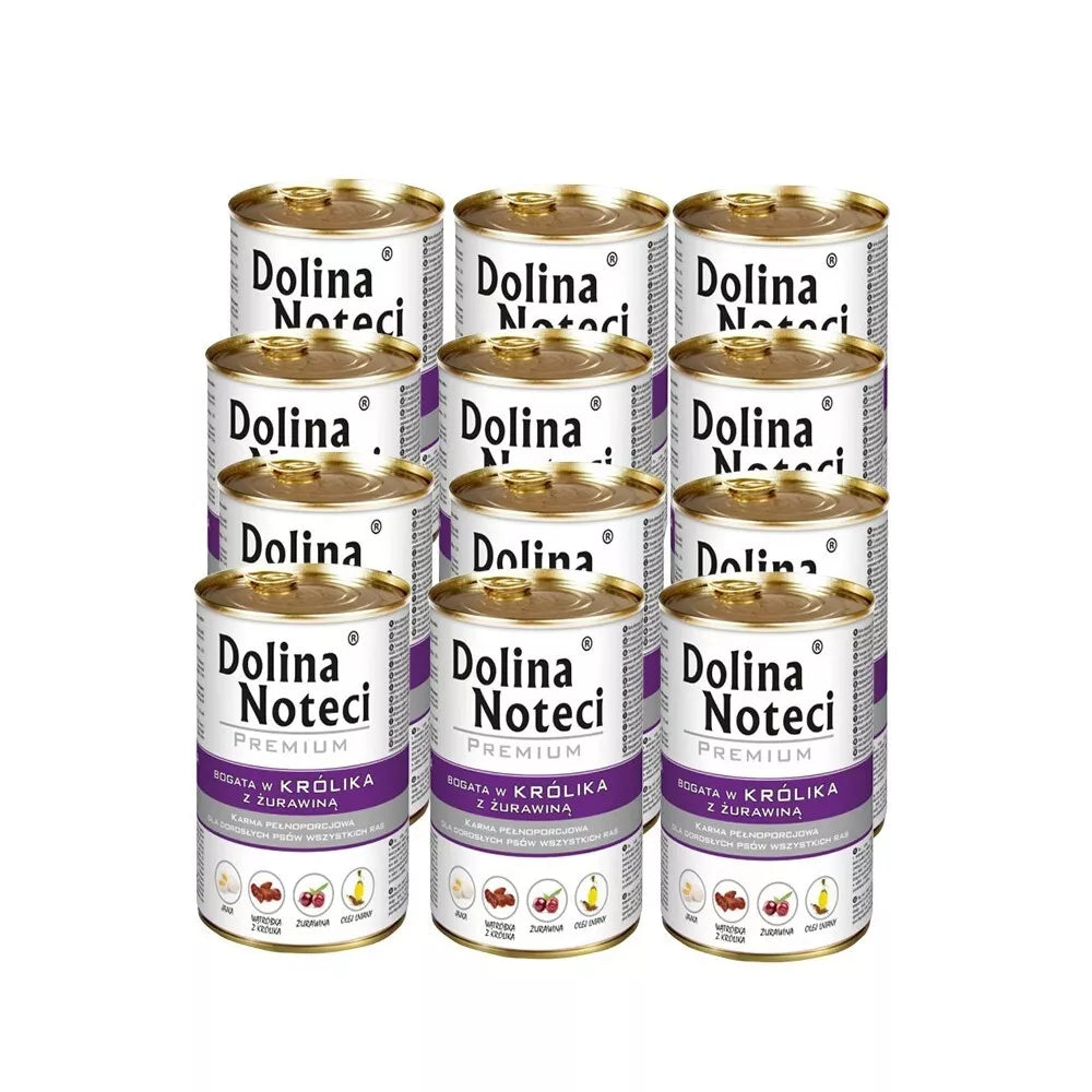 Konservai šunims su triušiena ir spanguolėmis Dolina Noteci Premium, 12 x 400 g