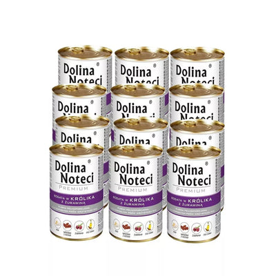 Konservai šunims su triušiena ir spanguolėmis Dolina Noteci Premium, 12 x 400 g