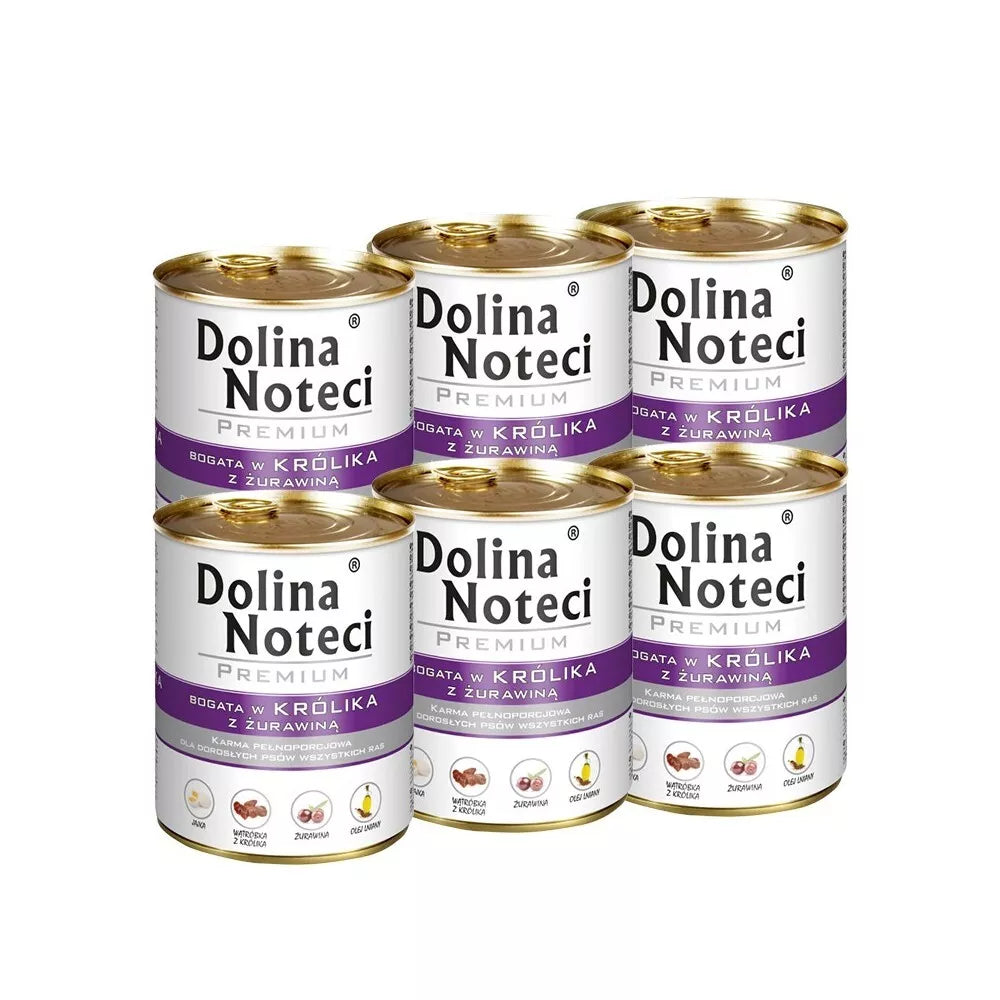 Konservai šunims su triušiena ir spanguolėmis Dolina Noteci Premium, 6 x 800 g