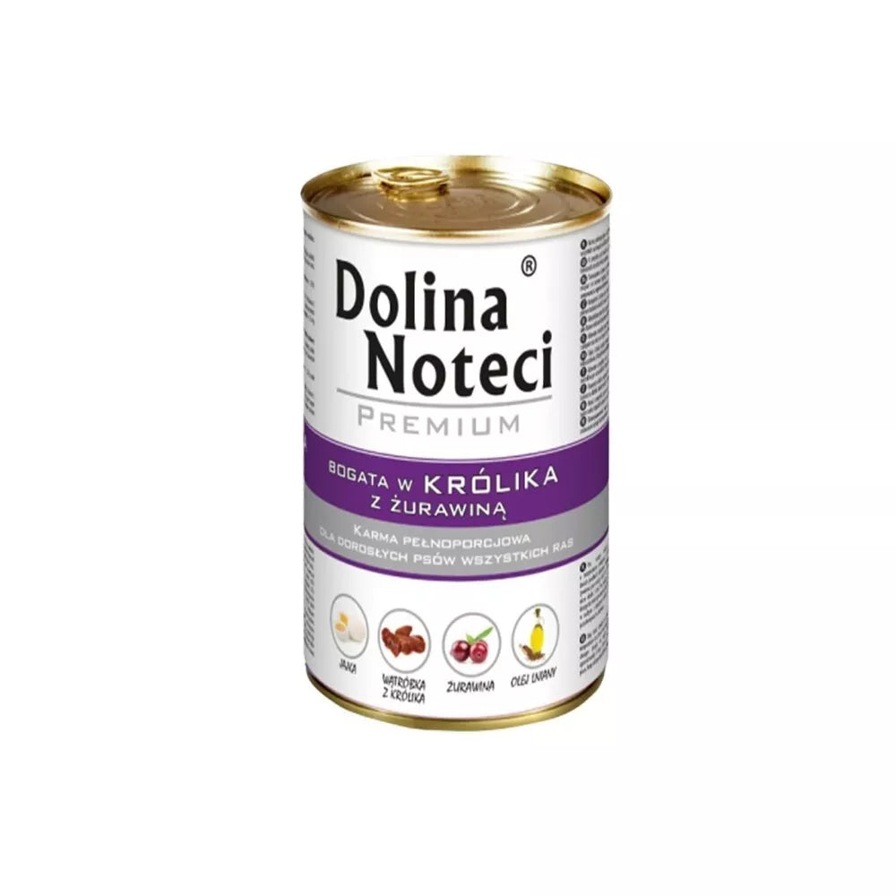 Konservai šunims su triušiena ir spanguolėmis Dolina Noteci Premium 400 g