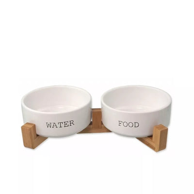 Dubenėliai su bambukiniu stovu, M, baltos spalvos