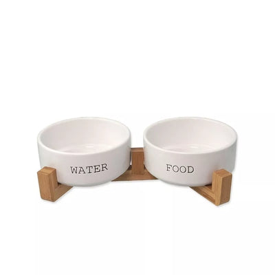 Dubenėliai su bambukiniu stovu, S, baltos spalvos