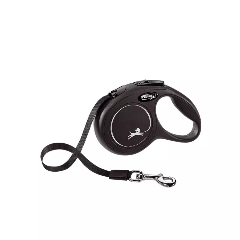 Flexi New Classic L automatinis pavadys juodas, 8 m, juostelė