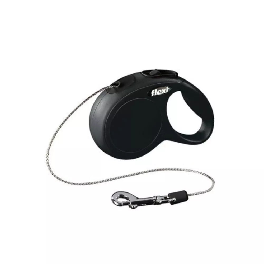 Flexi New Classic XS automatinis pavadys juodas, 3 m, virvutė