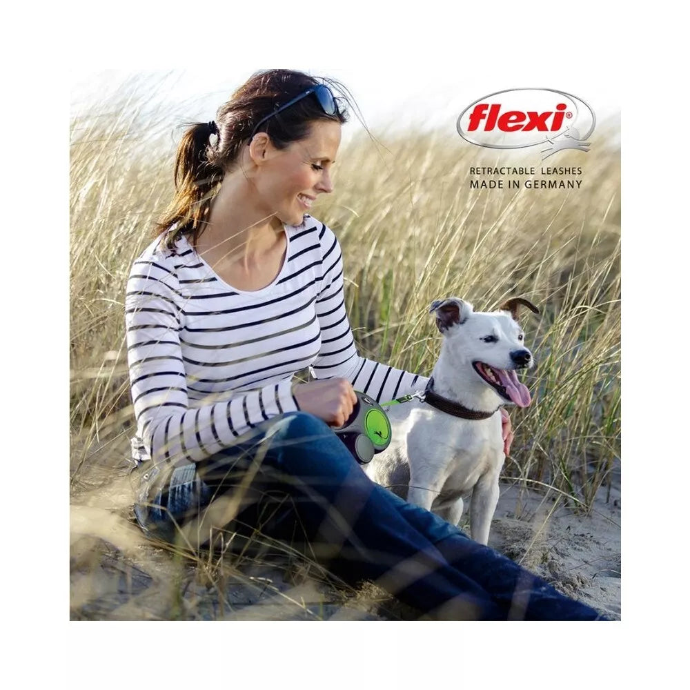 Flexi New Neon M automatinis pavadys, 5 m, juostelė, žalias