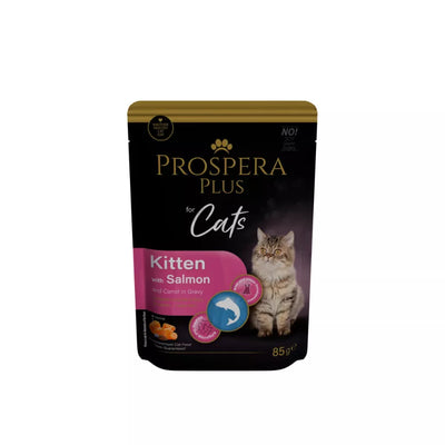 Guliašas jauniems kačiukams Prospera su lašiša ir morkomis, 85 g