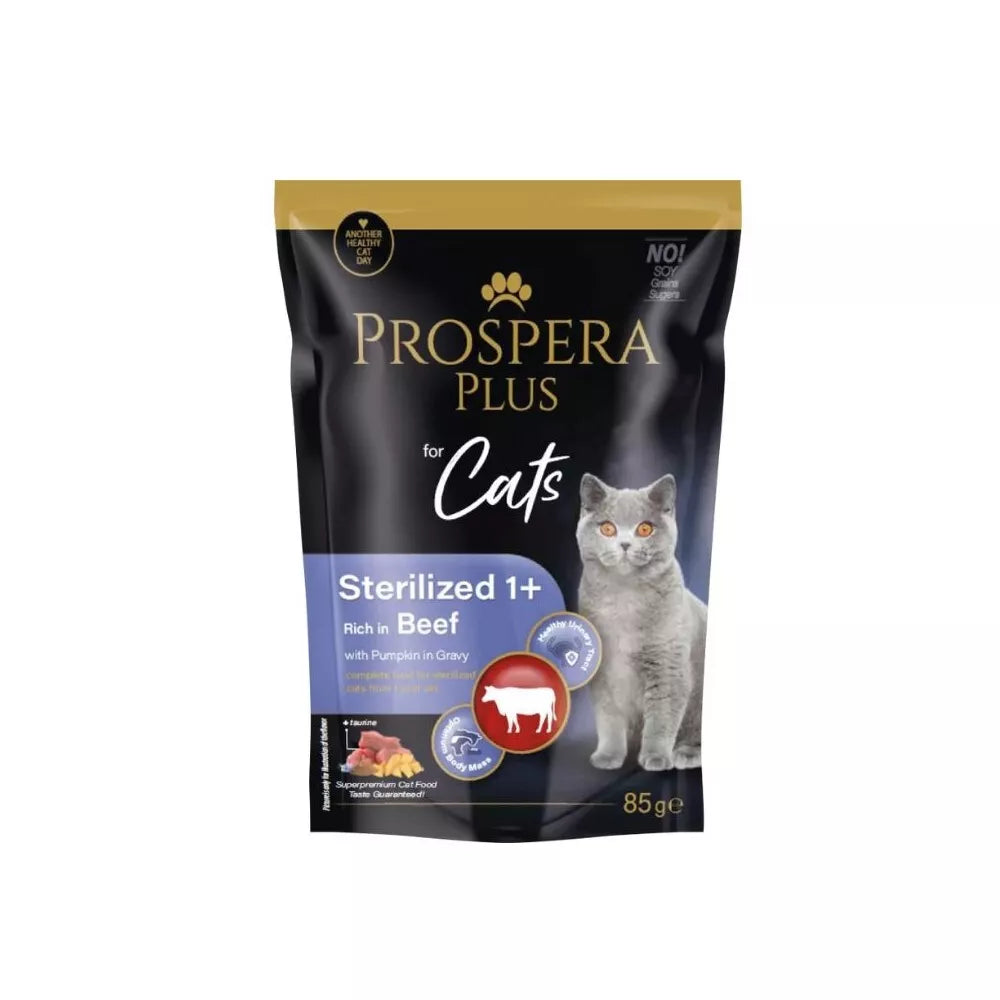Guliašas sterilizuotoms katėms Prospera su jautiena ir moliūgais, 85 g