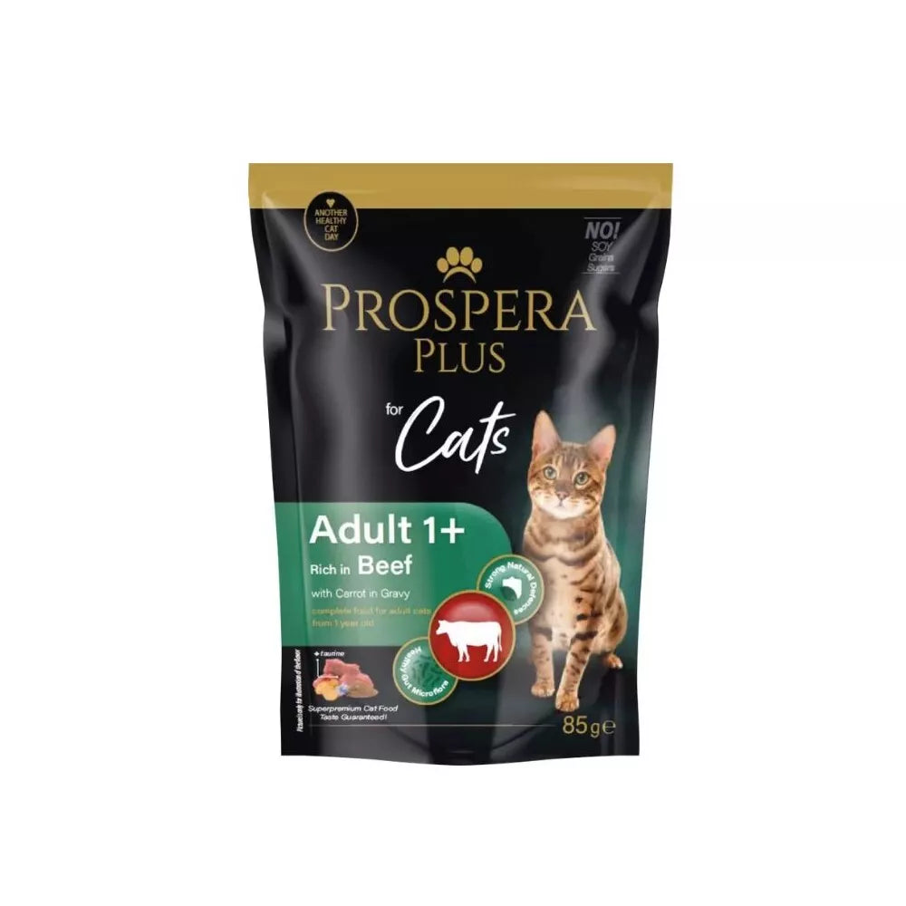 Guliašas suaugusioms katėms Prospera su jautiena ir morkomis, 85 g