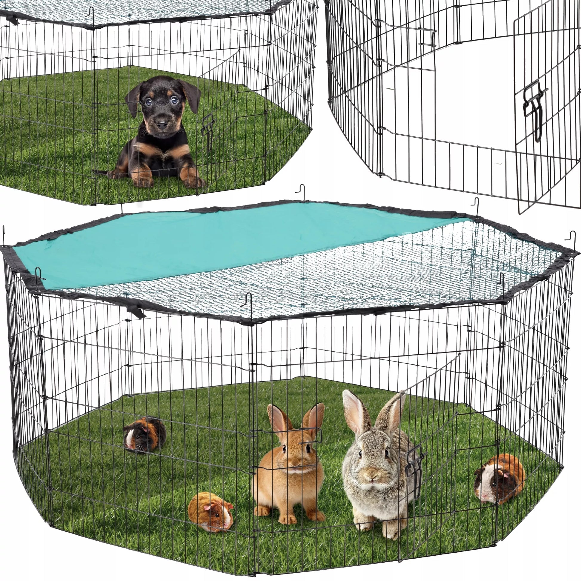 Gyvūnų aptvaras su apsauginiu tinkleliu nuo saulės