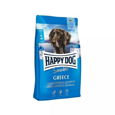 Happy Dog Greece visavertis pašaras suaugusiems šunims su ėriena, krevetėmis ir kalmarais, 1 kg