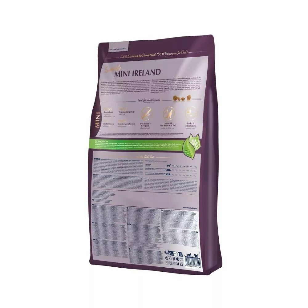 Happy Dog Mini Ireland visavertis pašaras mažų veislių suaugusiems šunims su triušiena ir lašiša, 4 kg