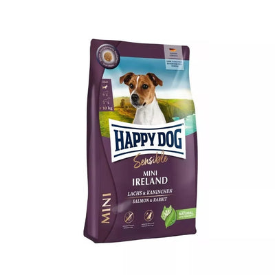 Happy Dog Mini Ireland visavertis pašaras mažų veislių suaugusiems šunims su triušiena ir lašiša, 4 kg