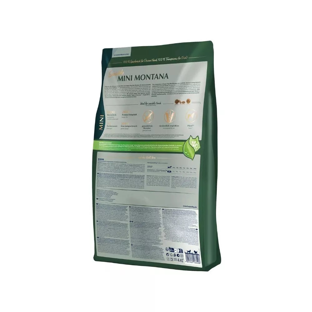 Happy Dog Mini Montana visavertis pašaras suaugusiems mažų veislių šunims su arkliena, 4 kg