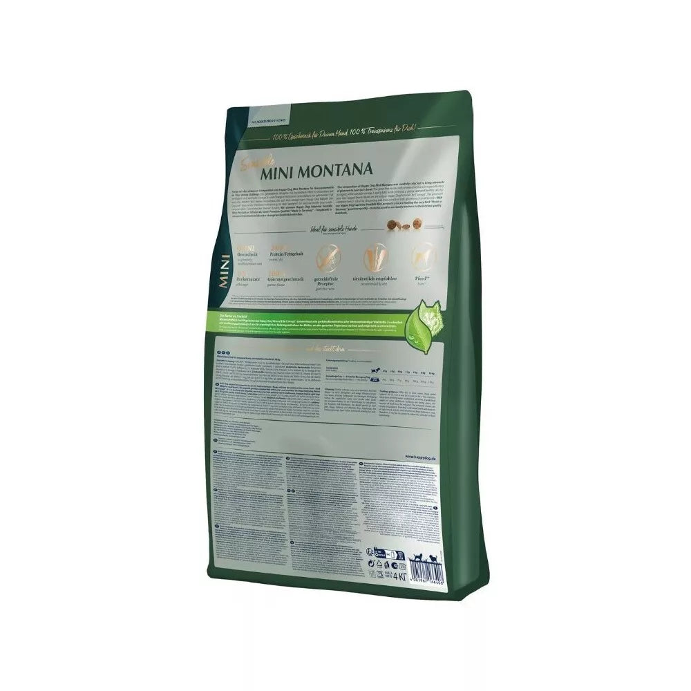 Happy Dog Mini Montana visavertis pašaras suaugusiems mažų veislių šunims su arkliena, 800 g