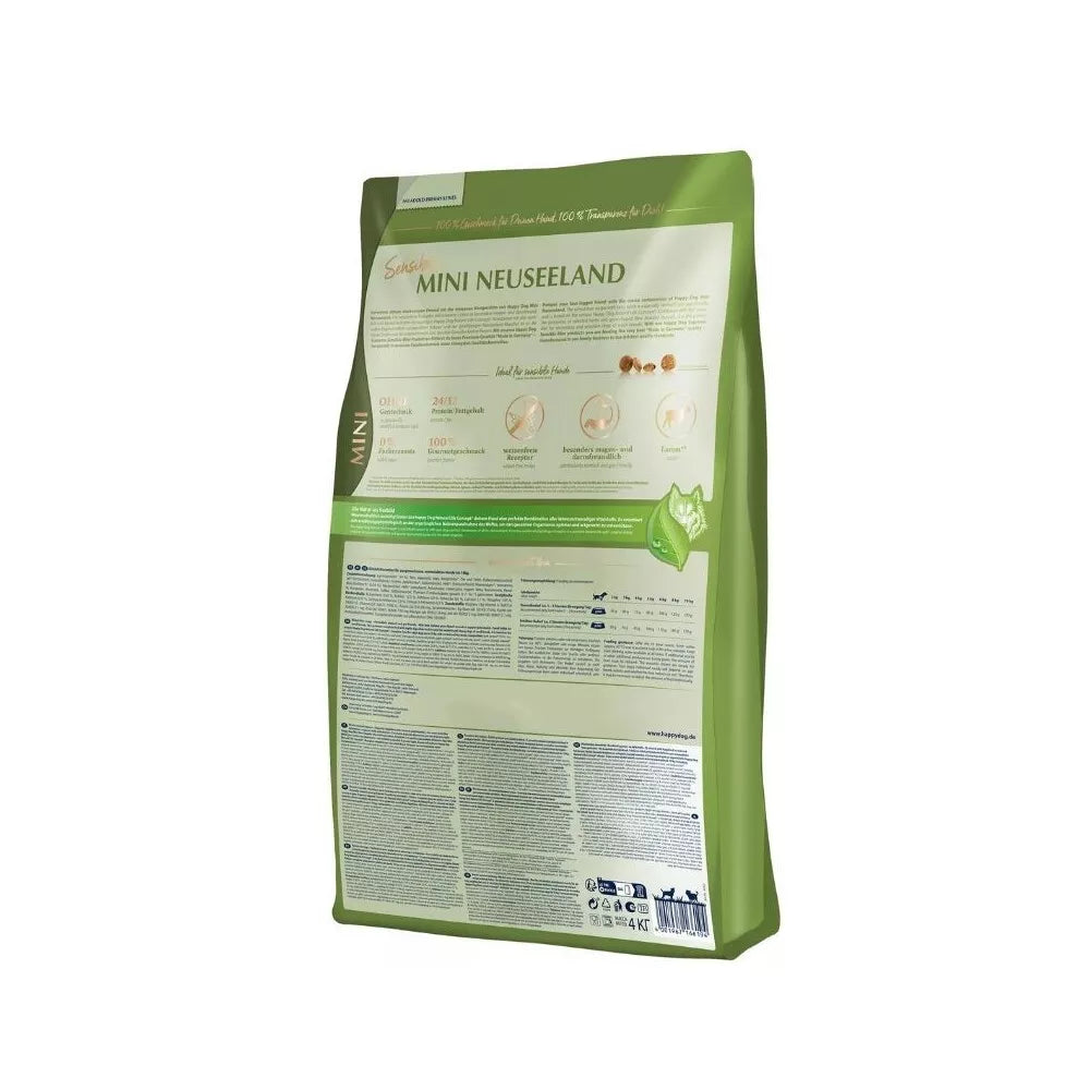 Happy Dog Mini Neuseeland visavertis pašaras mažų veislių suaugusiems šunims su ėriena ir ryžiais, 4 kg