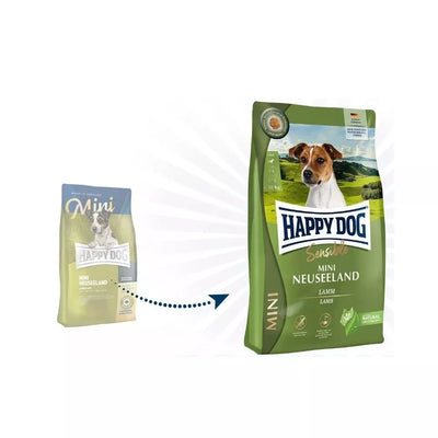 Happy Dog Mini Neuseeland visavertis pašaras mažų veislių suaugusiems šunims su ėriena ir ryžiais, 4 kg