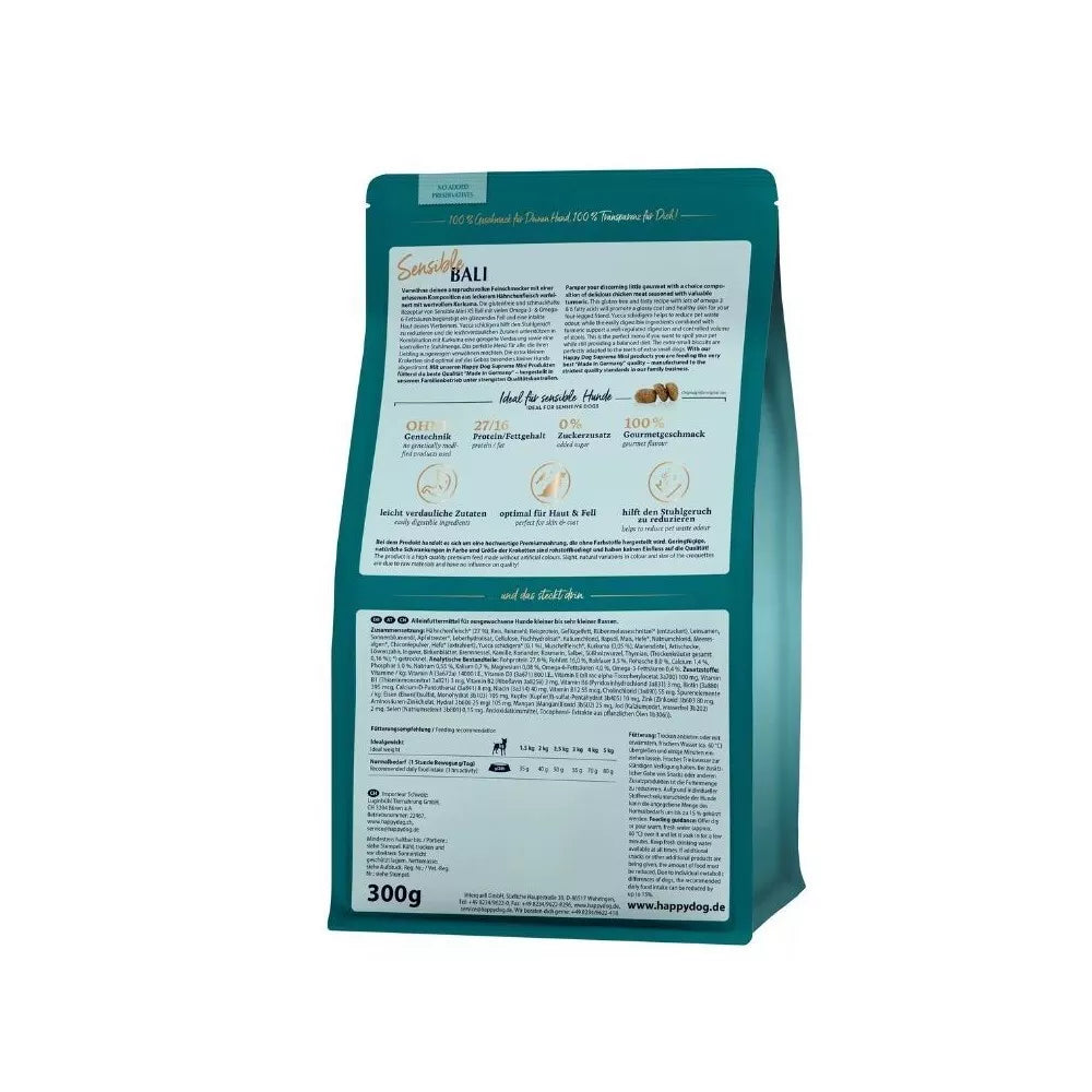 Happy Dog XS Mini Bali visavertis pašaras mažų veislių suaugusiems šunims su vištiena ir ciberžole, 1,3 kg