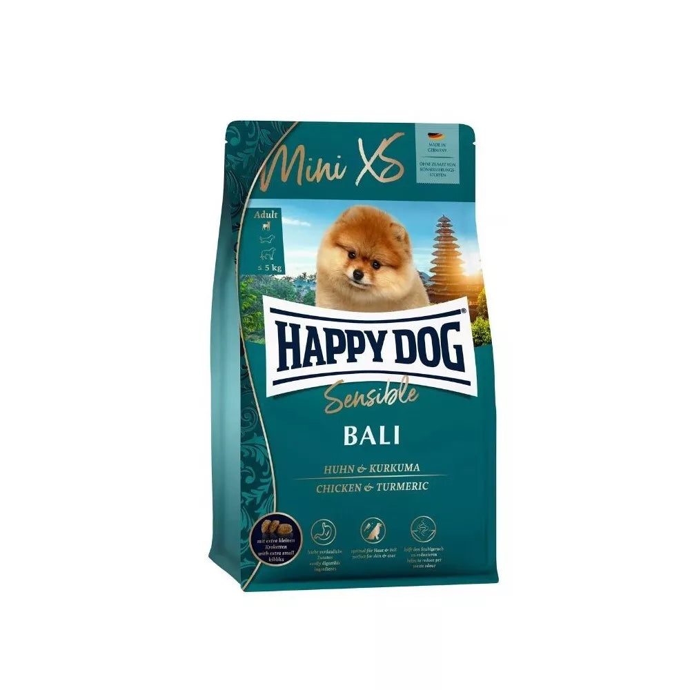 Happy Dog XS Mini Bali visavertis pašaras mažų veislių suaugusiems šunims su vištiena ir ciberžole, 300 g