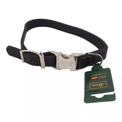 HUNTER juodas odinis šunų antkaklis su metaline sagtimi, 60 cm