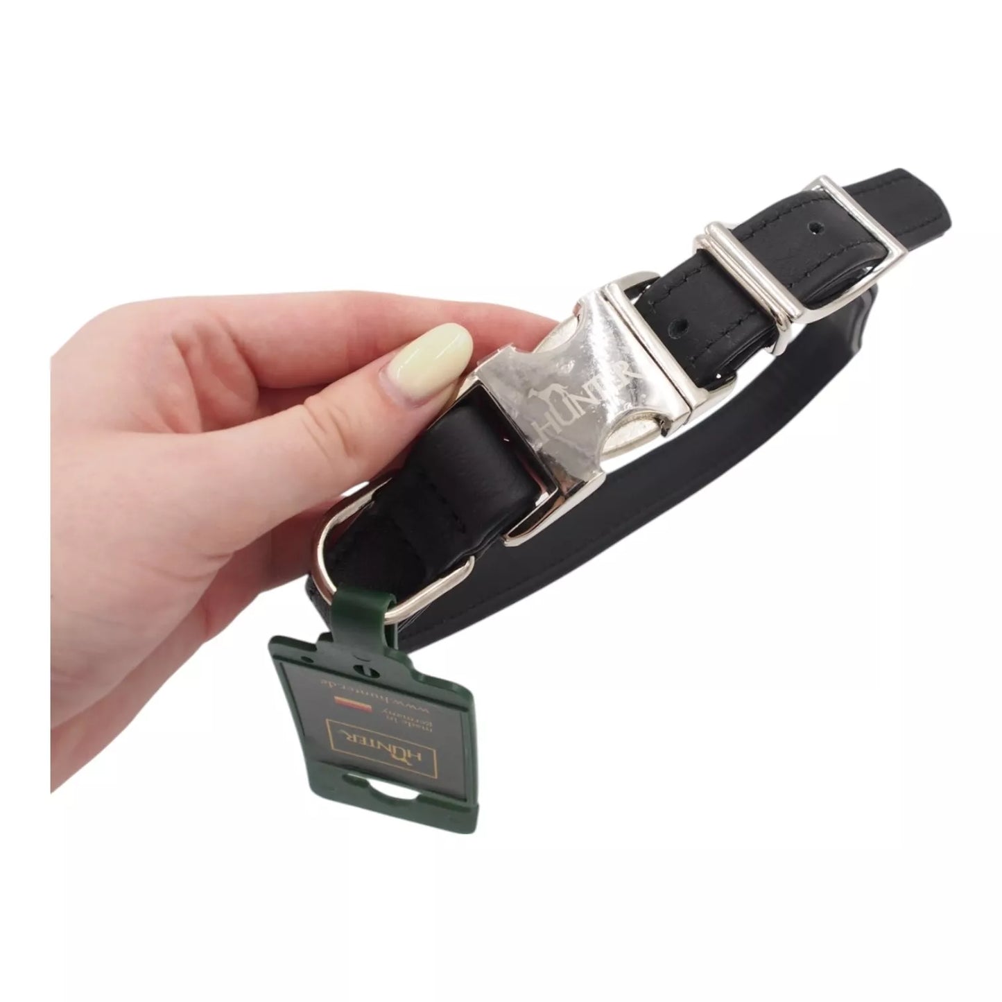 HUNTER juodas odinis šunų antkaklis su metaline sagtimi, 60 cm