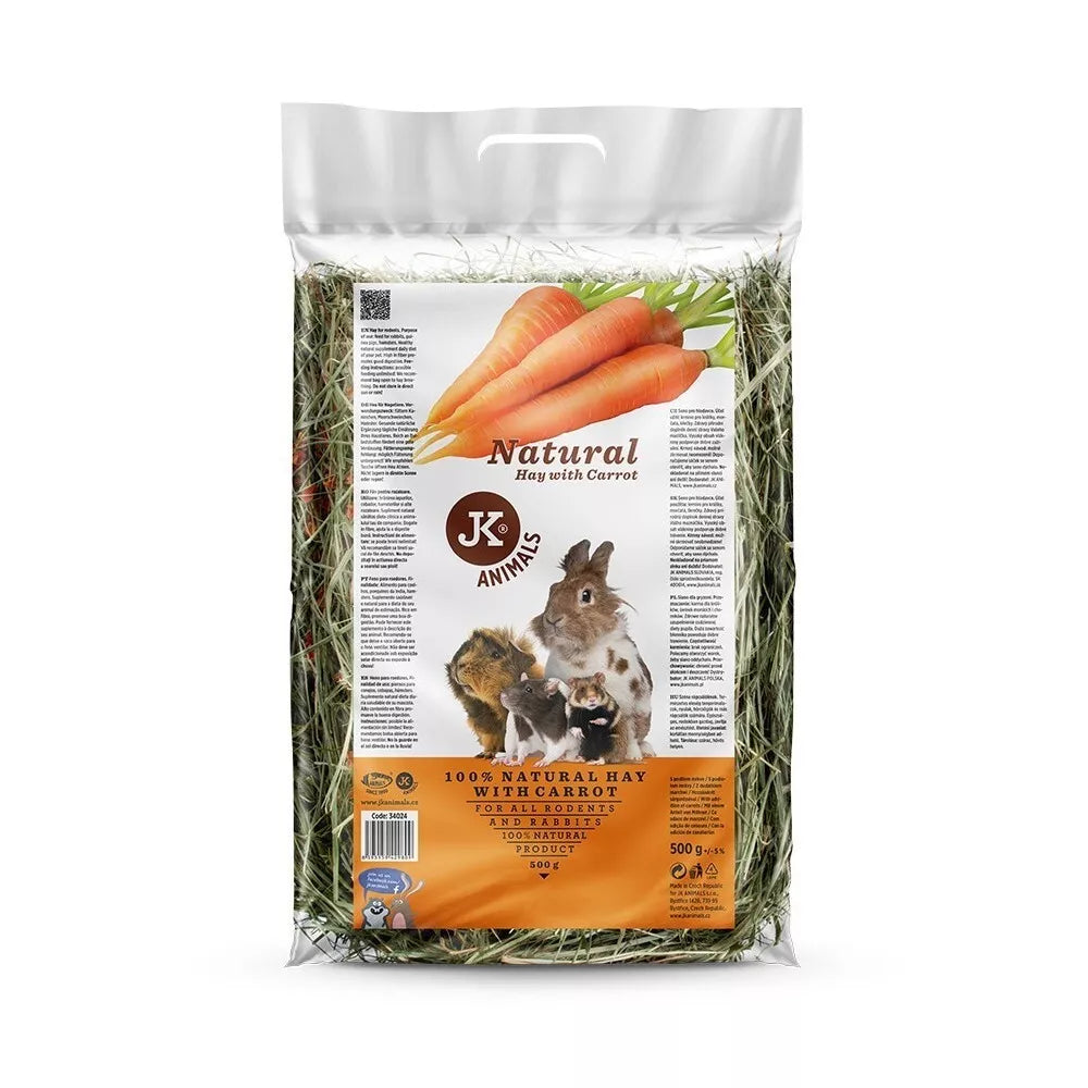 Natūralus šienas graužikams su džiovintomis morkomis 0,5 kg
