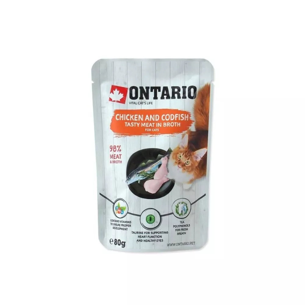 Ontario konservai katėms su vištiena ir menke sultinyje, 80 g