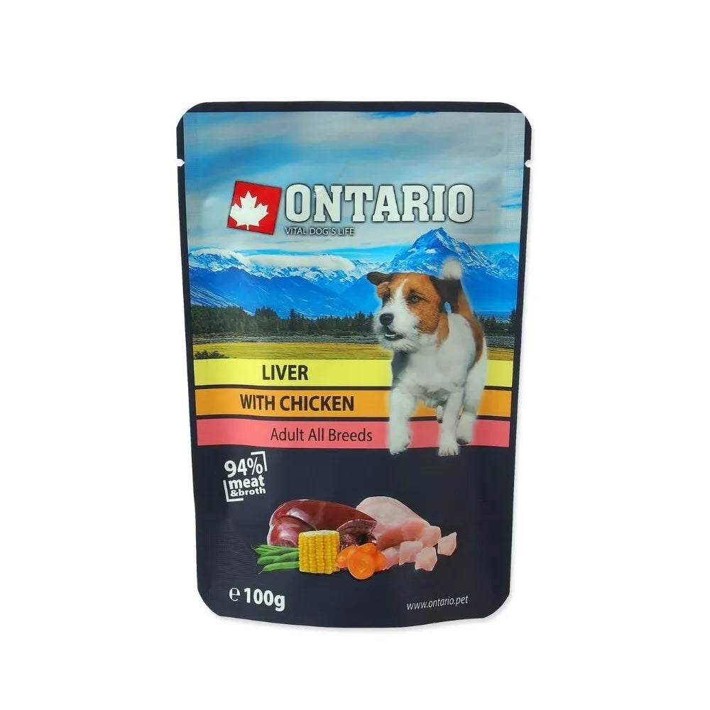 Ontario konservai šunims su kepenėlėmis ir vištiena sultinyje, 100 g