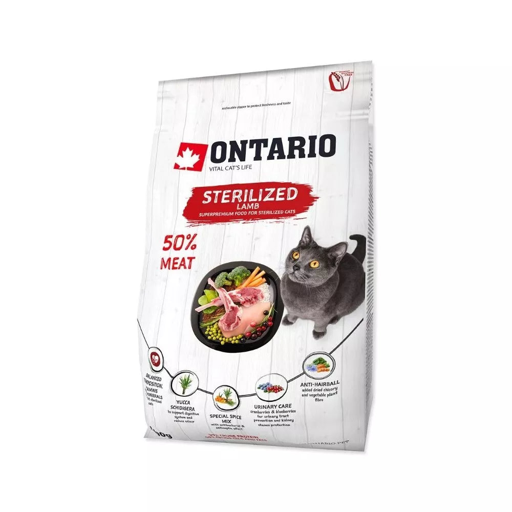 Ontario visavertis pašaras sterilizuotoms katėms Cat Sterilised Lamb, 0,4 kg
