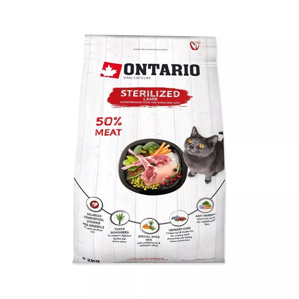 Ontario visavertis pašaras sterilizuotoms katėms Cat Sterilised Lamb, 2 kg