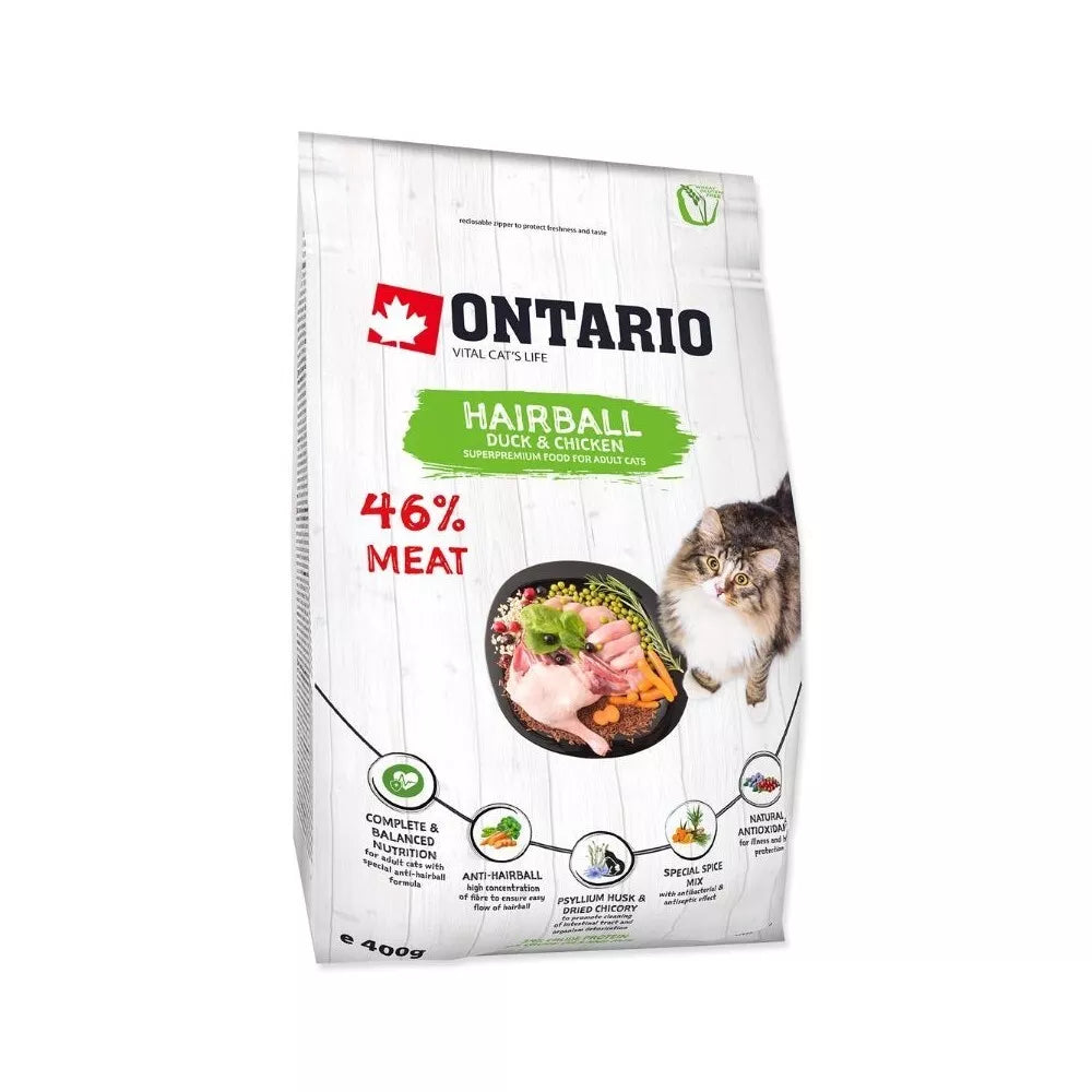 Ontario visavertis pašaras suaugusioms katėms Cat Hairball, 0,4 kg