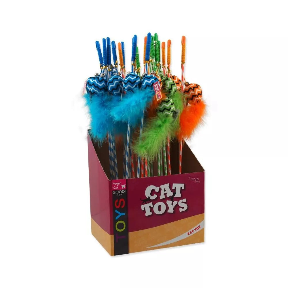 Žaislas katėms meškerė su pliušiniu kamuoliuku su plunksna Magic Cat, 17+45 cm