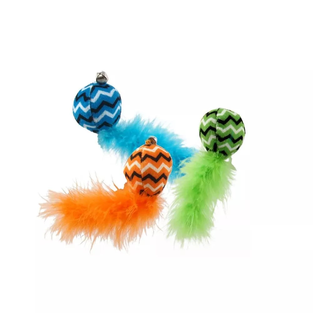 Žaislas katėms meškerė su pliušiniu kamuoliuku su plunksna Magic Cat, 17+45 cm