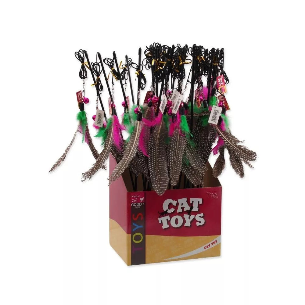 Žaislas katėms meškerė su plunksnomis ir kamuoliuku, 19+46 cm