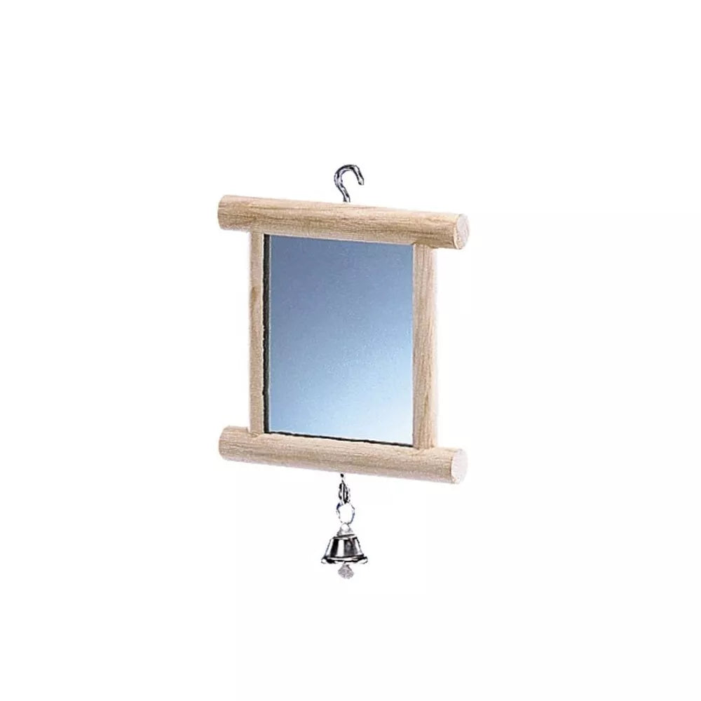 Žaislas paukščiams veidrodėlis su varpeliu,10x10 cm