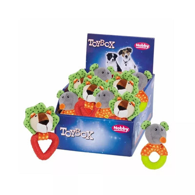 Žaislas šunims pliušinis gyvūnas su gumine detale (liūtas, pelė), 12+15 cm