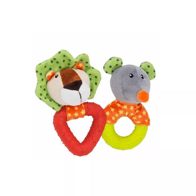 Žaislas šunims pliušinis gyvūnas su gumine detale (liūtas, pelė), 12+15 cm